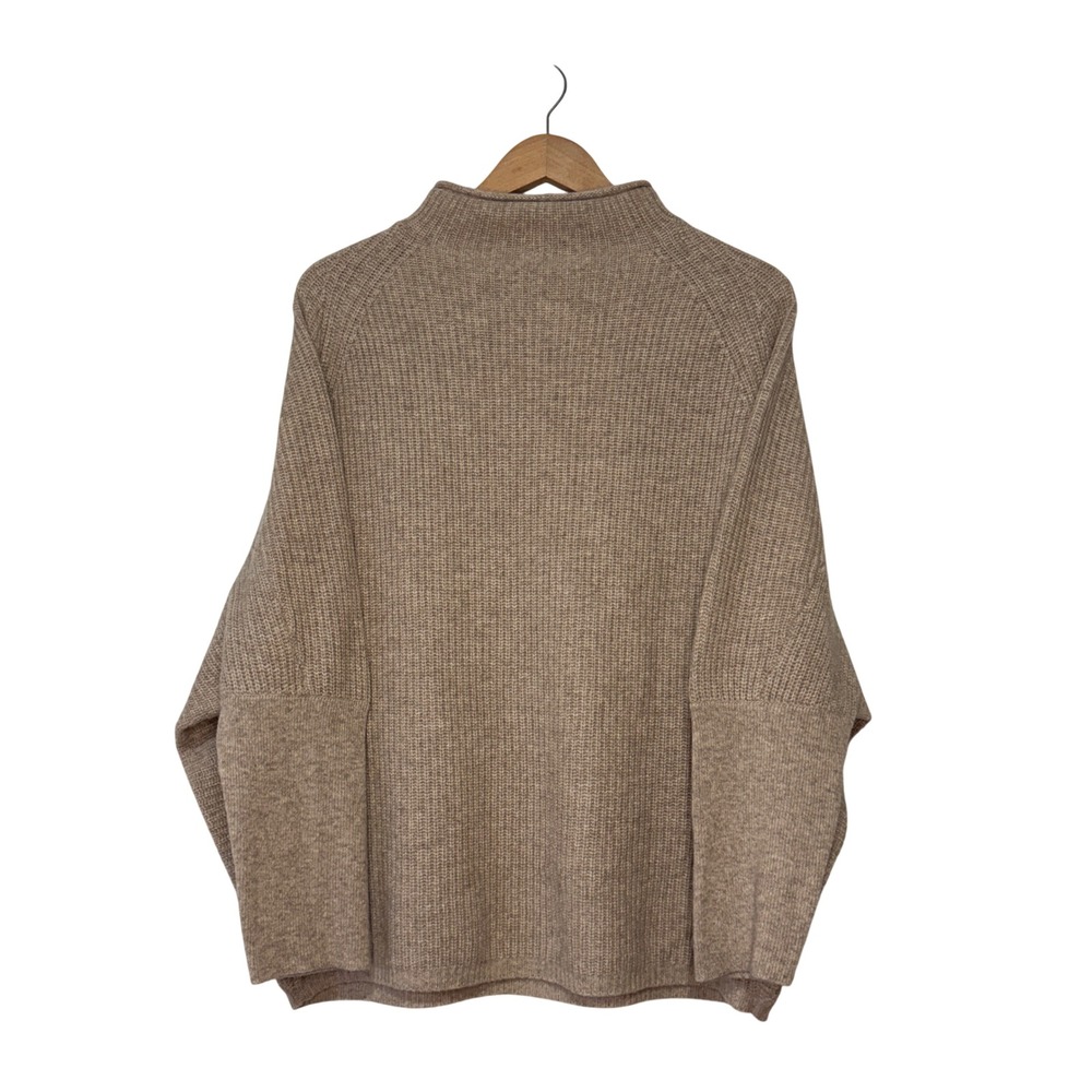 Magaschoni 100% Cashmere Mock Neck Dolman Sweater Taupe Beige Ribbed Mens M - Picture 2 of 6